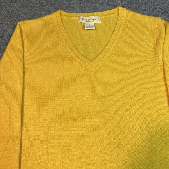 Peck & Peck Women's Size Medium 100% Pure Cashmere V-Neck Sweater Yellow - Spots - Picture 1 of 14